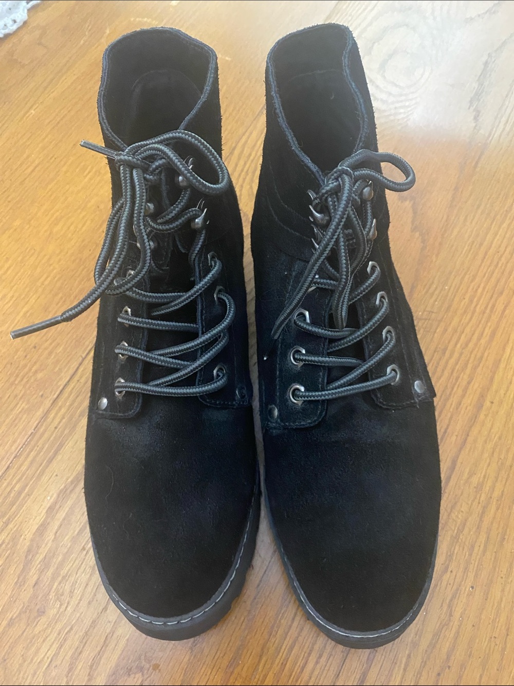 Profét Black Suede Lace-Up Combat Boots Size 7.5 Wide NWOT